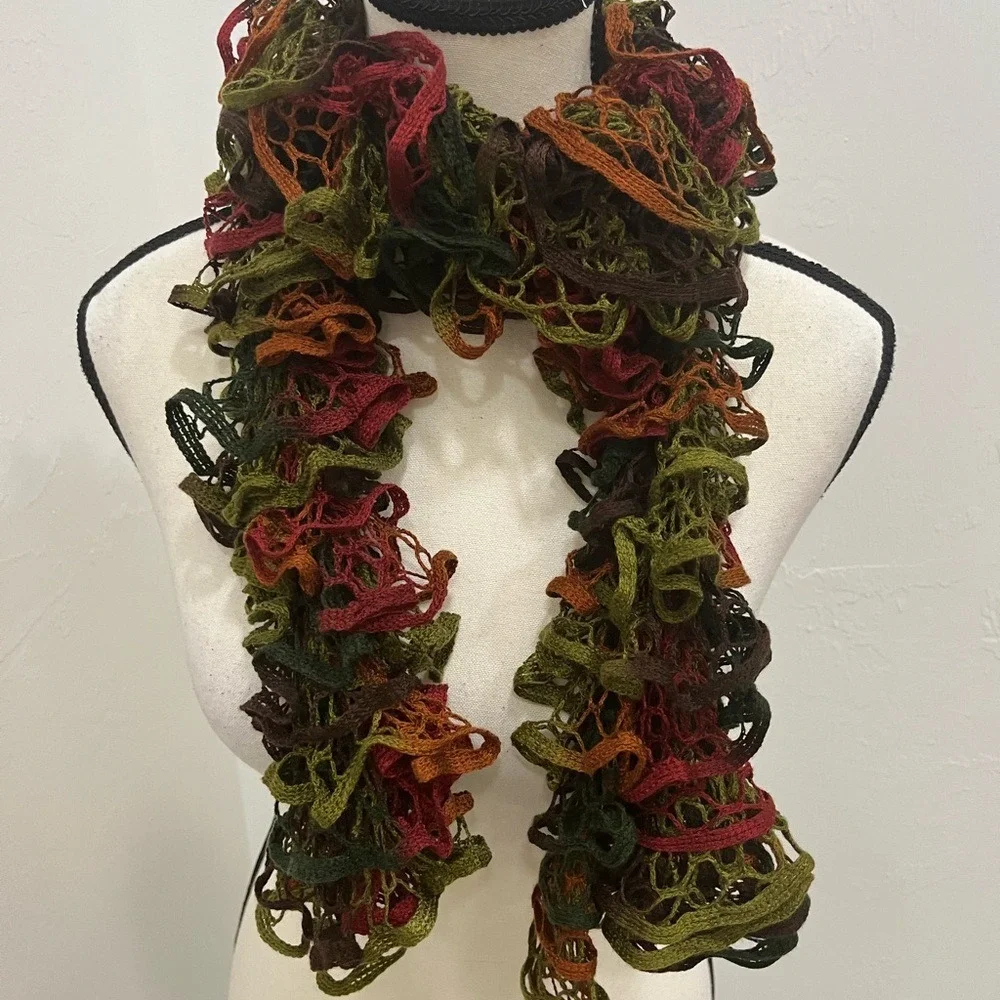 Unbranded Ruffle Scarf Womens OS Multi Color Good Crochet Mesh‎ Boho Spiral